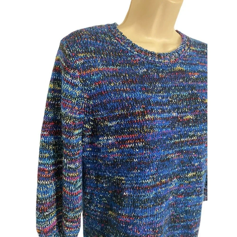 New York CO Collection Petite Large Multicolored Blue Knit Sweater Pullover